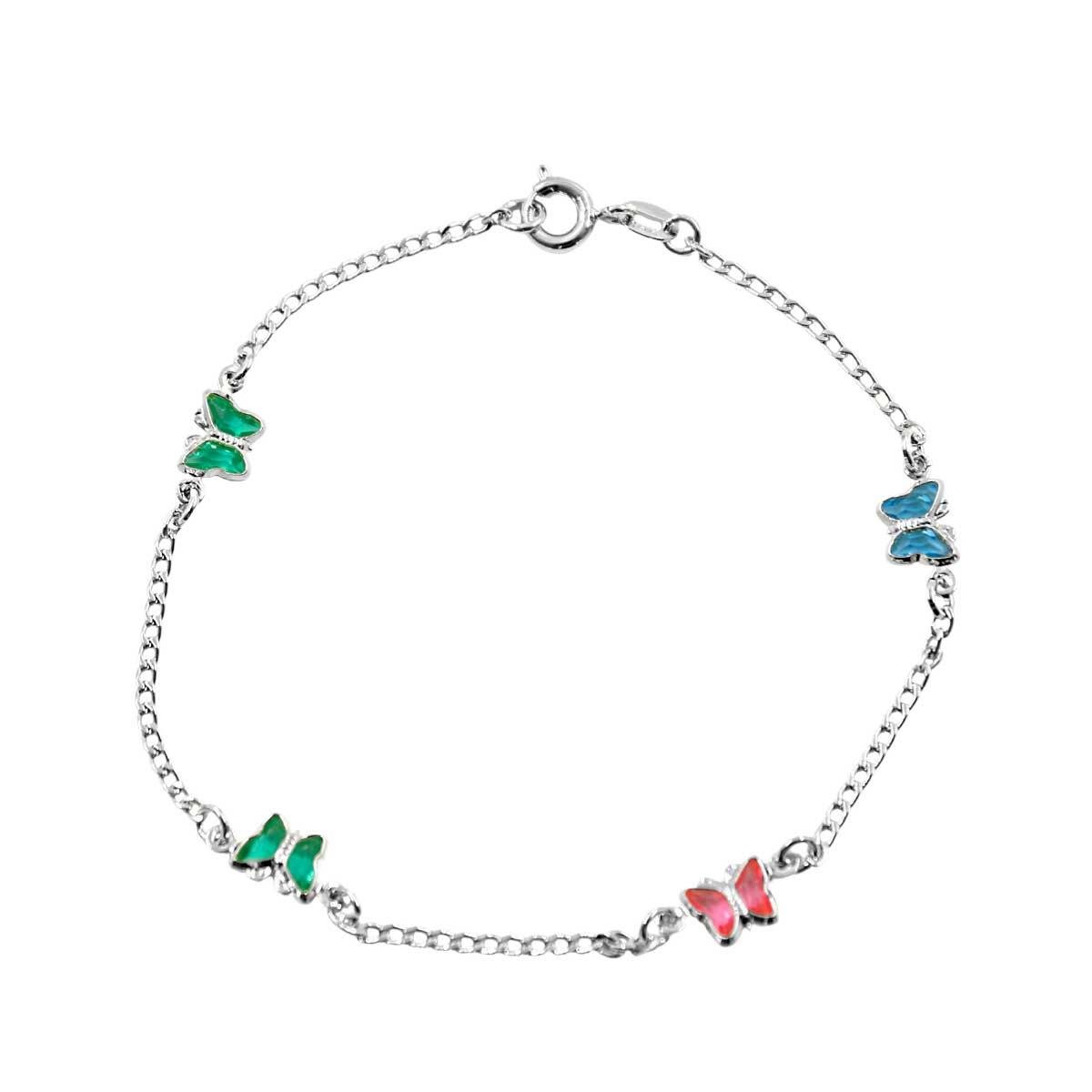 Pulseira de Borboletas Coloridas Folheado a Prata