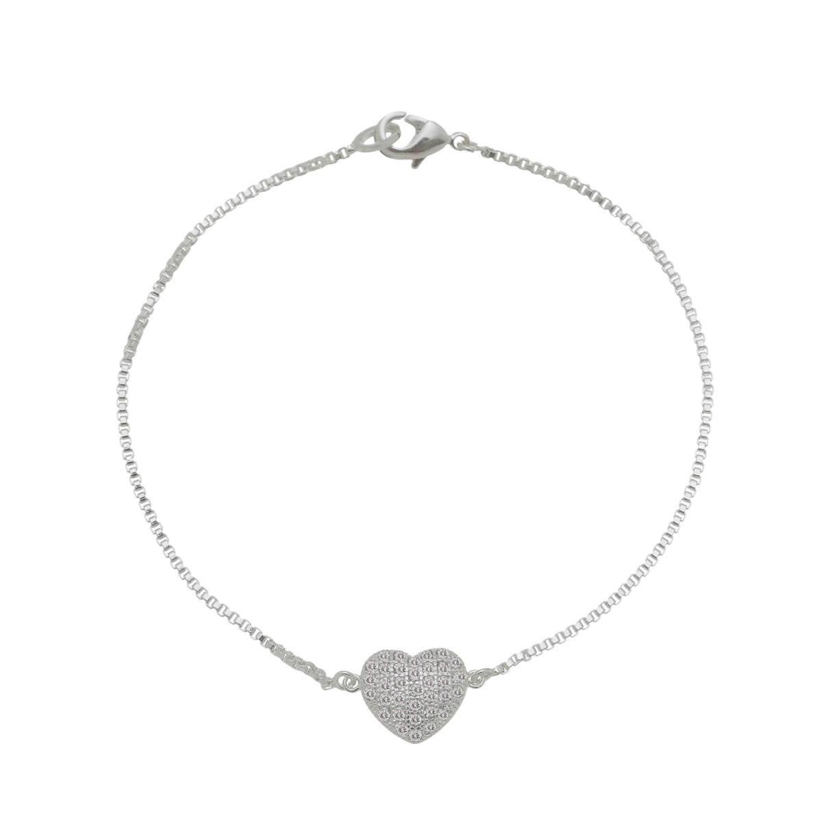 Pulseira de Coração Com Zircônia Folheado a Prata