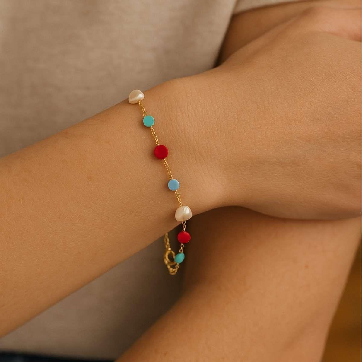 PULSEIRA DE CORAÇÕES C/ PEROLAS E MIÇANGAS 