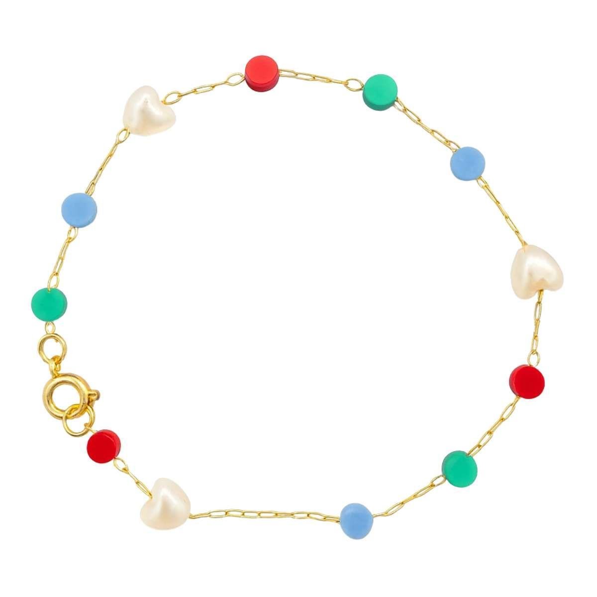 PULSEIRA DE CORAÇÕES C/ PEROLAS E MIÇANGAS 