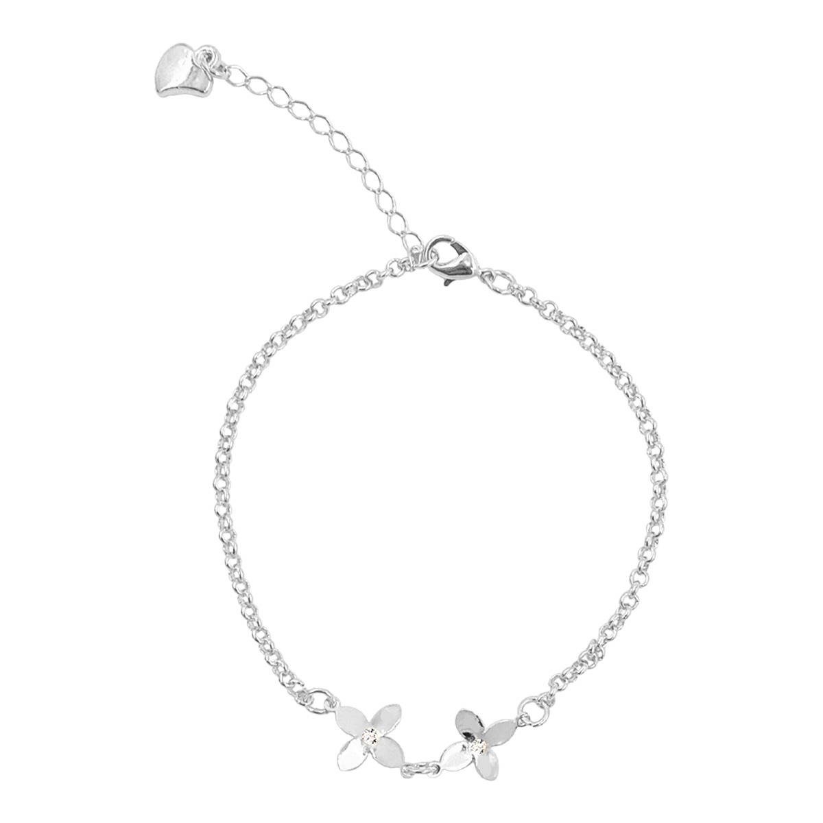 Pulseira Duas Flores Folheado a Prata