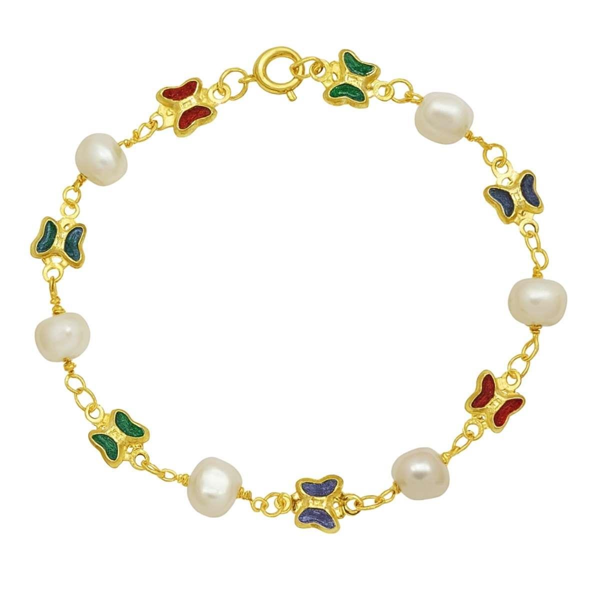 PULSEIRA DE PEROLAS AMASSADAS C/ BORBOLETAS DE PEDRAS 