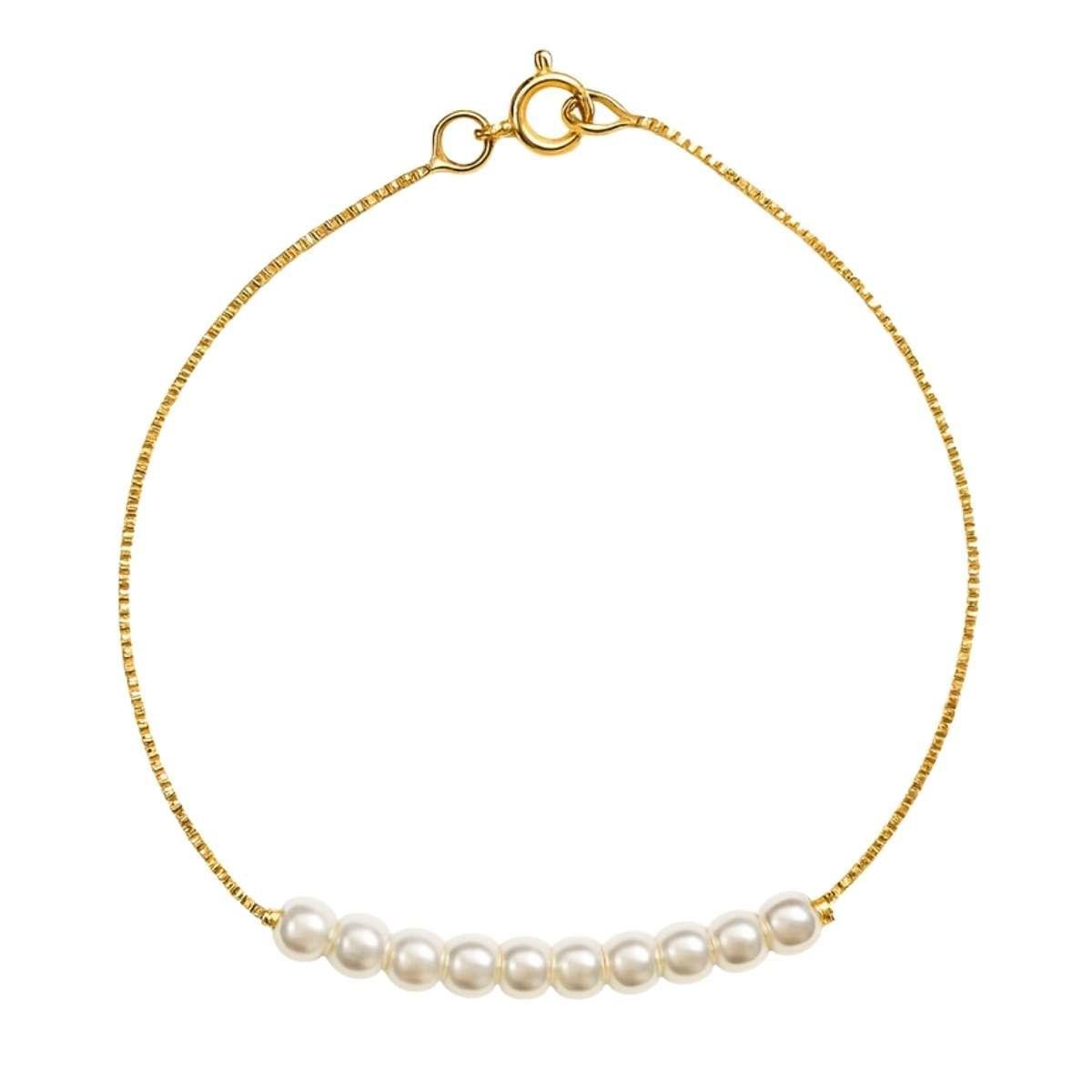 Pulseira de Pérolas 18cm Banhado a Ouro