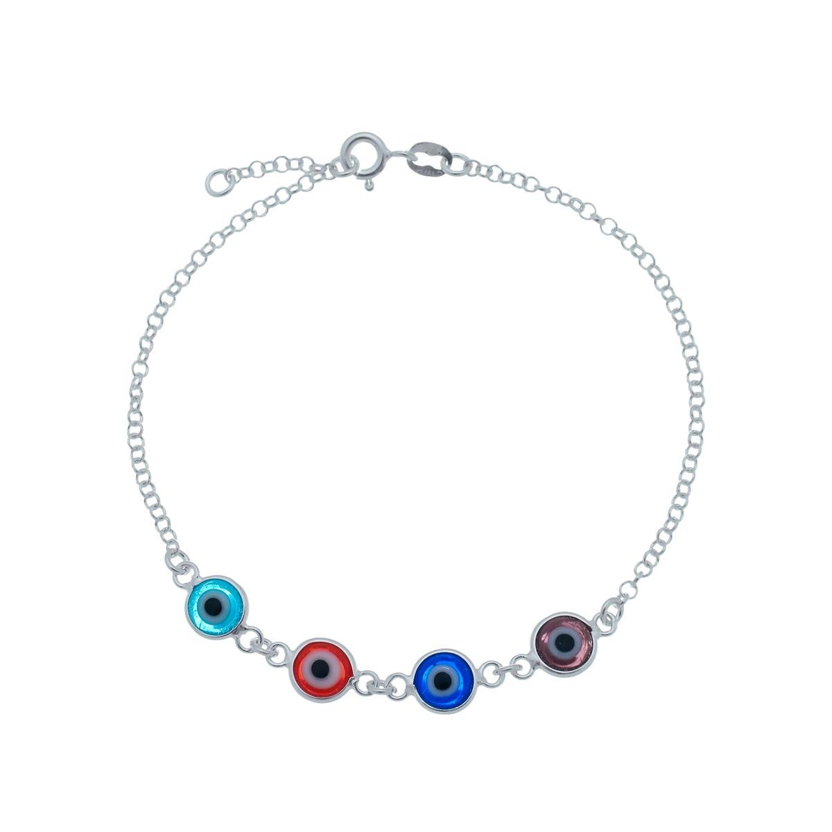 PULSEIRA DE PRATA 925 4 OLHOS GREGOS COLORIDOS