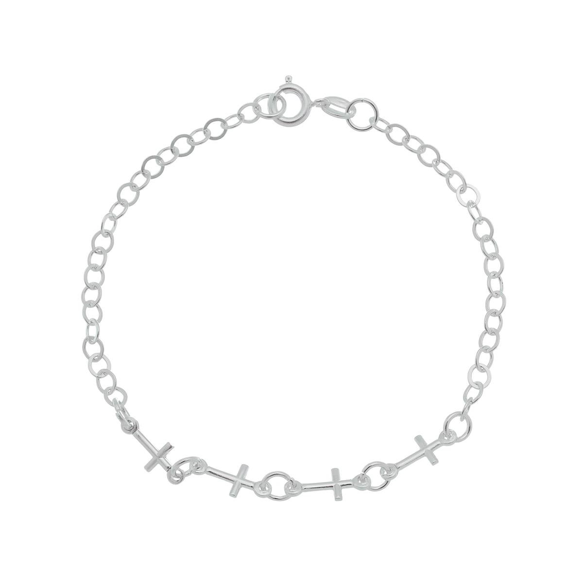 Pulseira de Prata Com Quatro Pingentes de Cruz 18cm