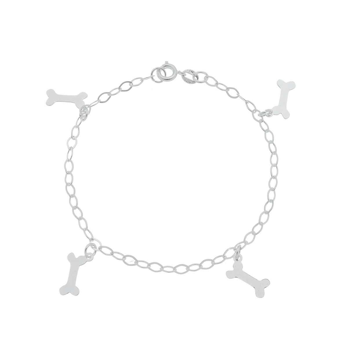 Pulseira De Prata Com Ossinhos 18cm