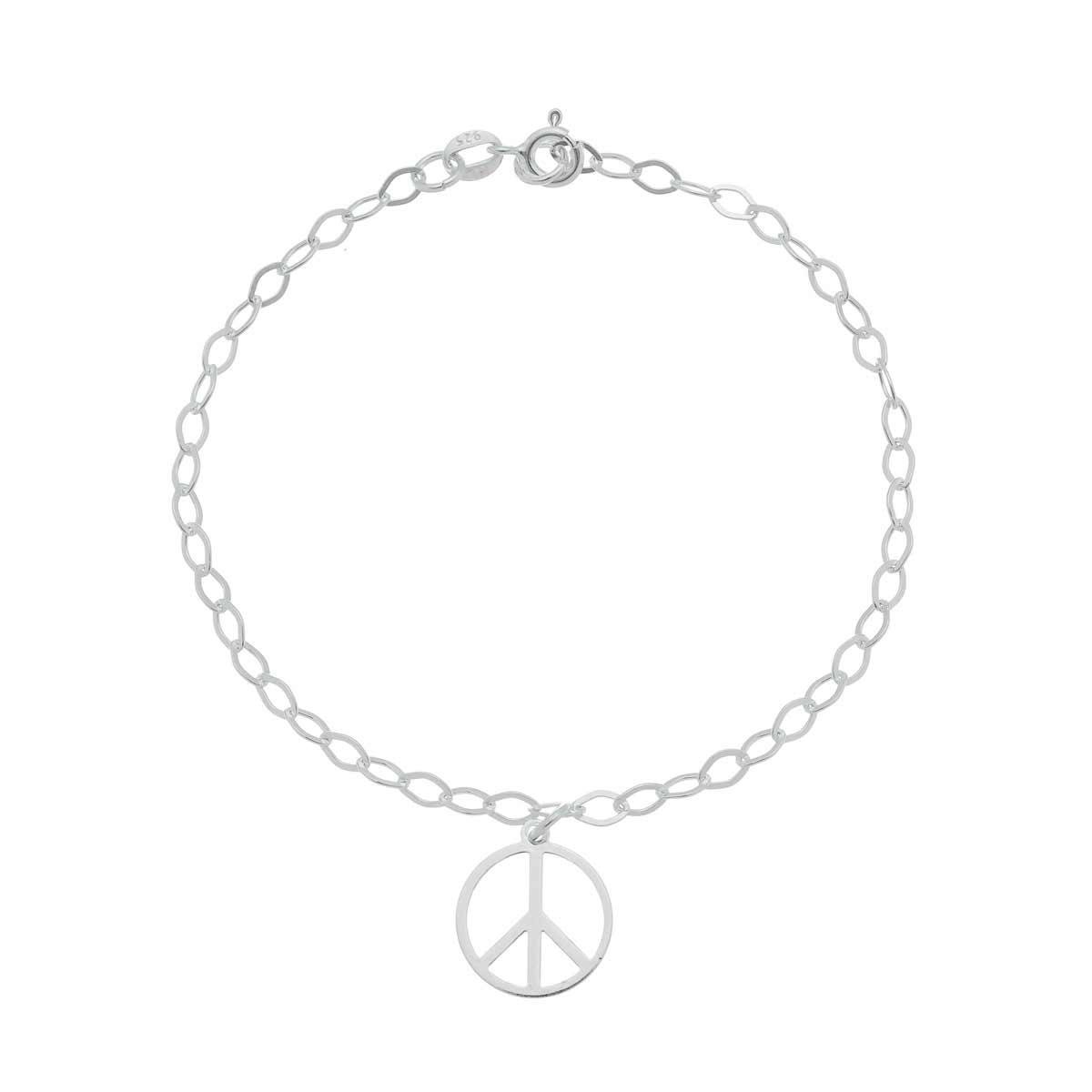 Pulseira de Prata Com Pingente Símbolo da Paz