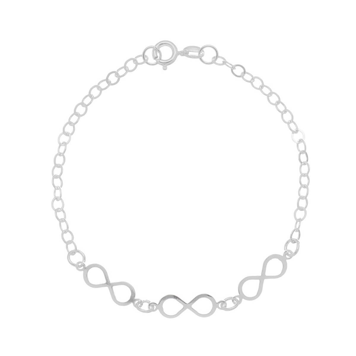 Pulseira De Prata Com Três Infinitos 18cm