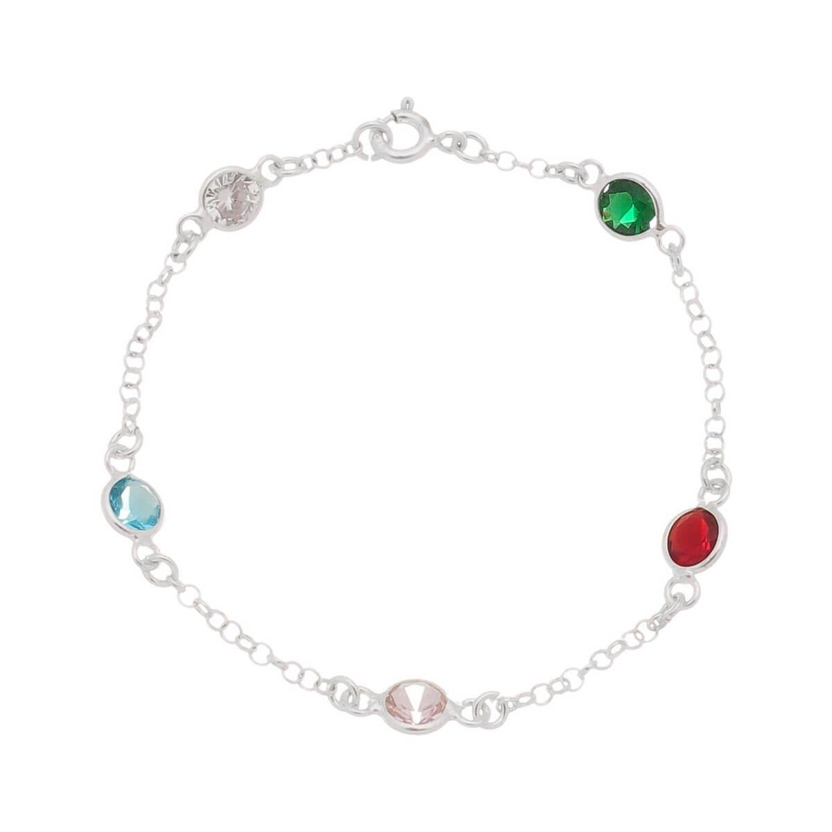 Pulseira de Prata 925 com Zircônias Coloridas 18cm