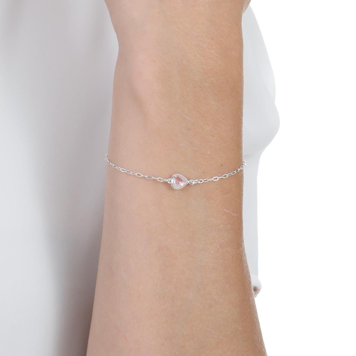 PULSEIRA DE PRATA 925 CORAÇÃO DE ZIRCÔNIA