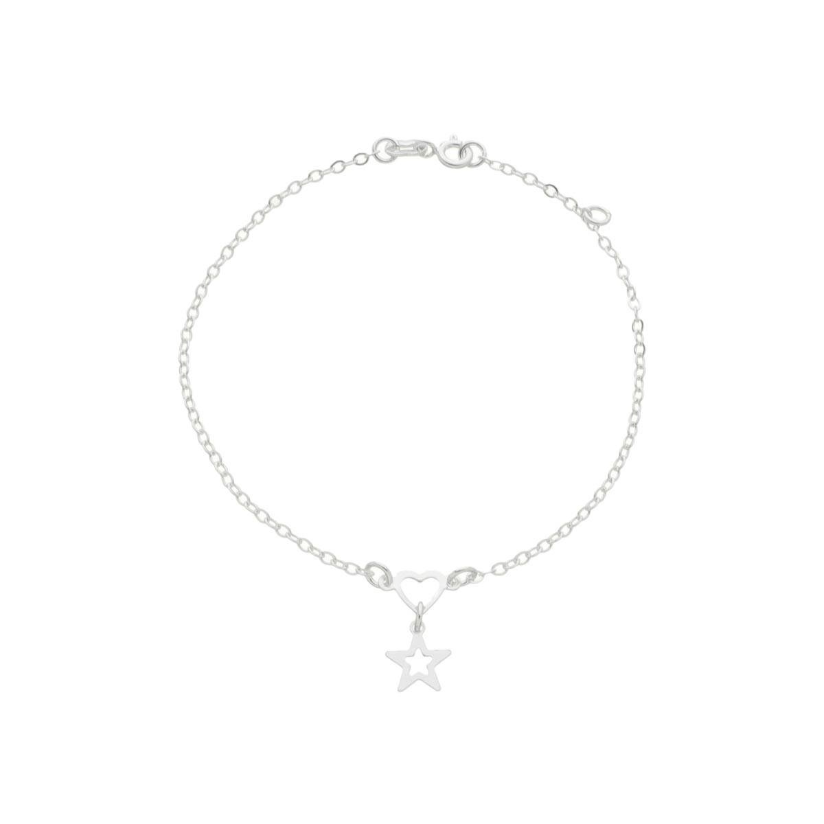 PULSEIRA DE PRATA 925 CORAÇÃO E ESTRELA 18CM