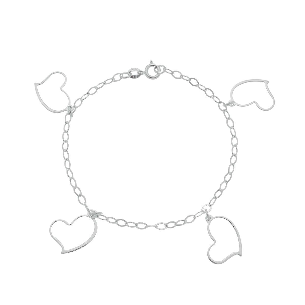 Pulseira De Prata 925 Corações Vazados 18cm