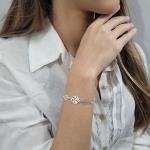 Pulseira de Prata 925 Duas Folhas e Uma Rosa 18cm
