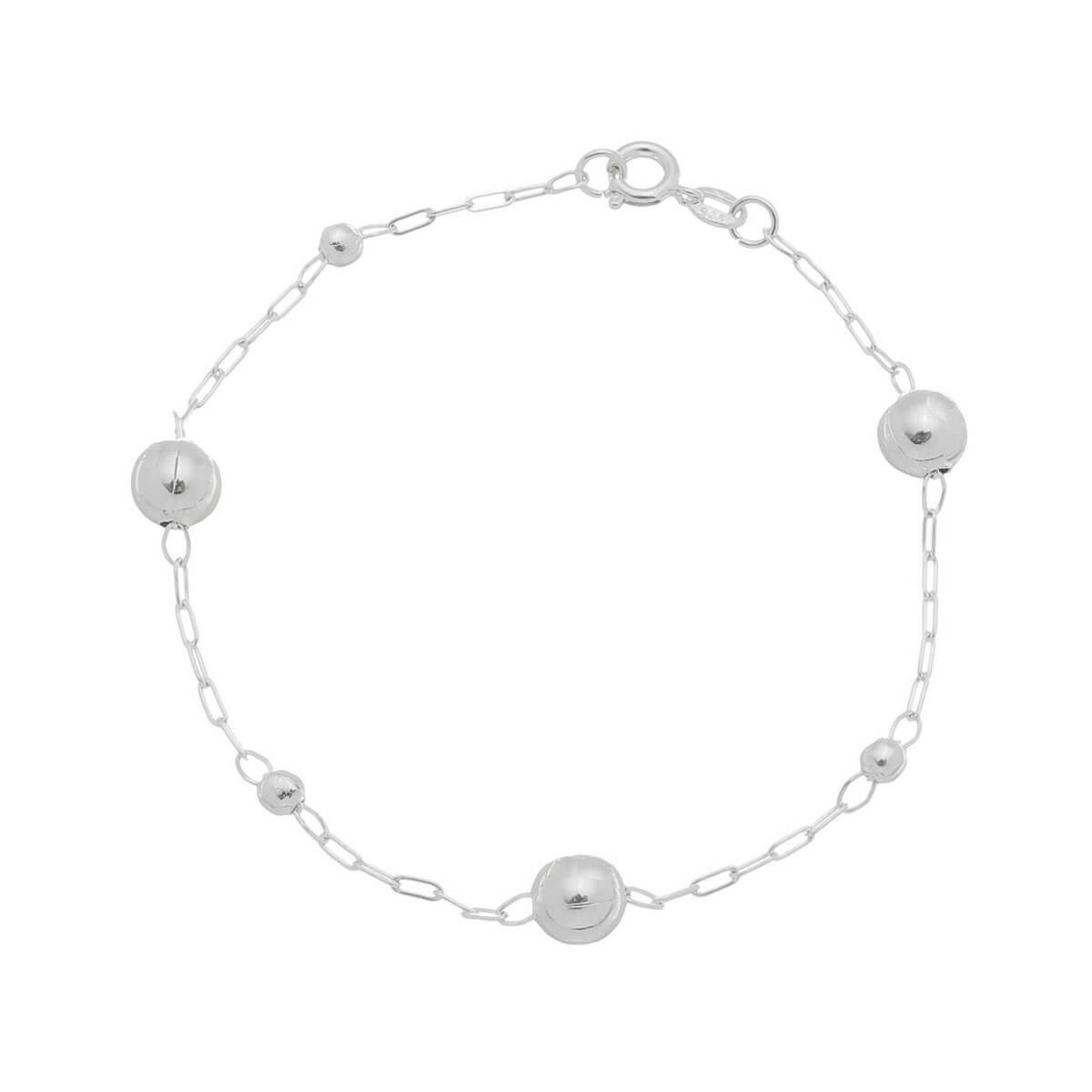 Pulseira de Prata Elo Cartier Com Bolinhas 7mm e 3,5mm 18cm