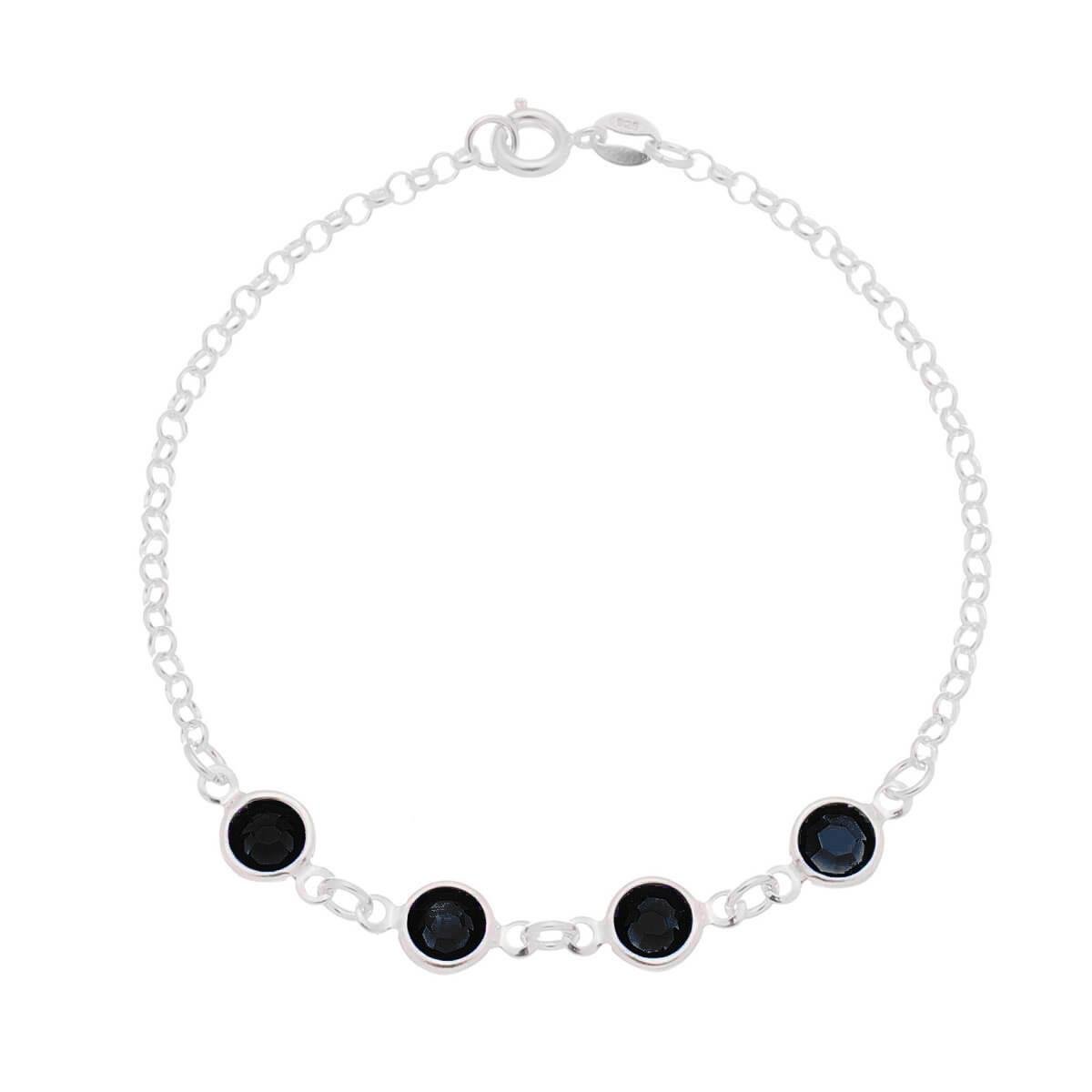 Pulseira de Prata Elo Português com Pedras Redondas 18cm