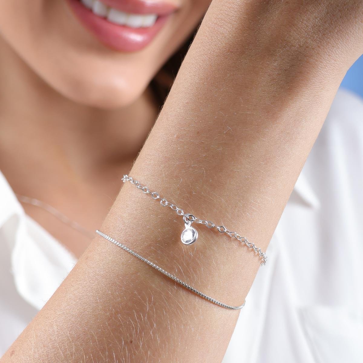 Pulseira de Prata Elo Português Com Ponto de Luz 18cm