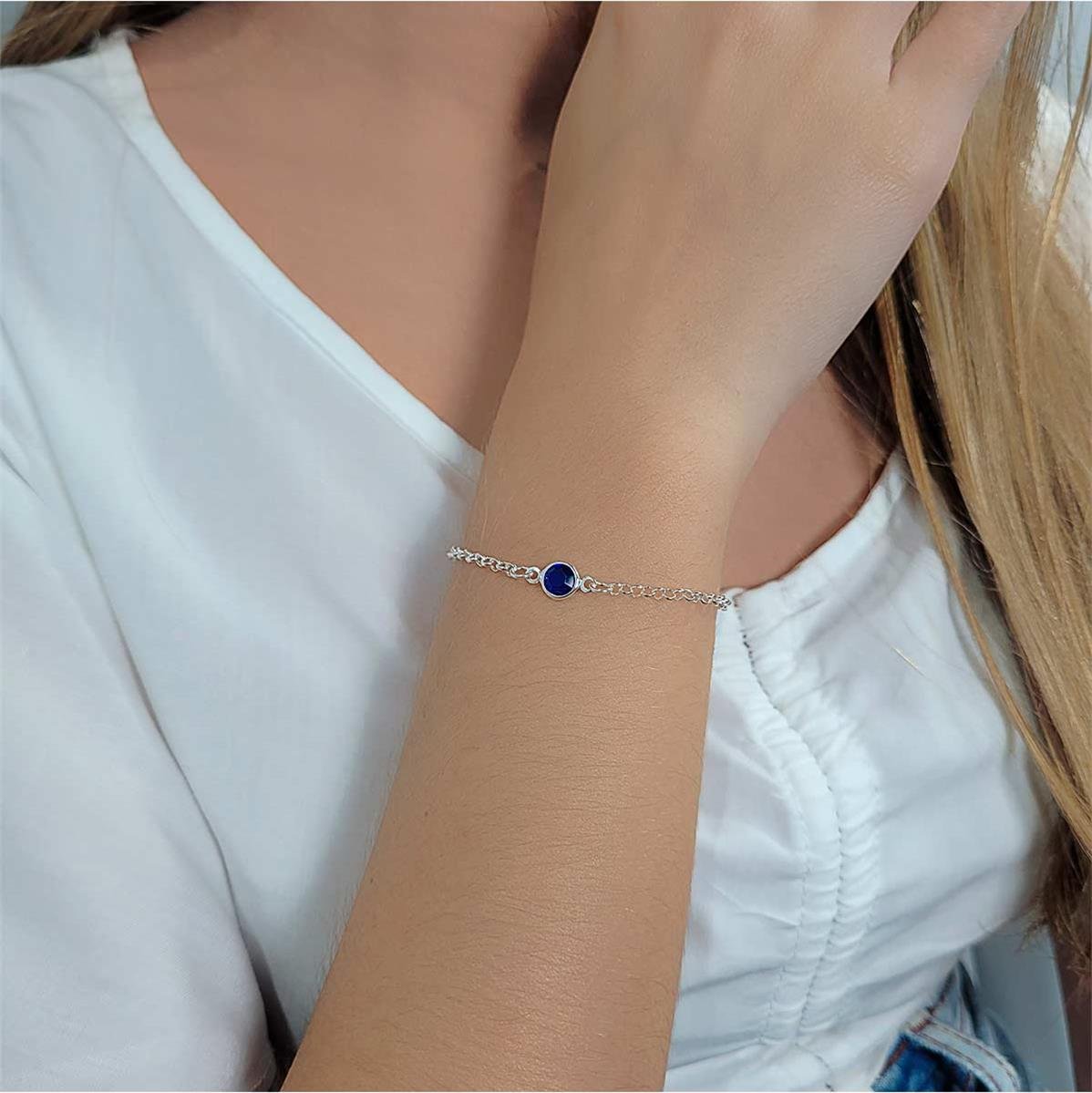Pulseira de Prata Elo Português Ponto de Luz 18cm