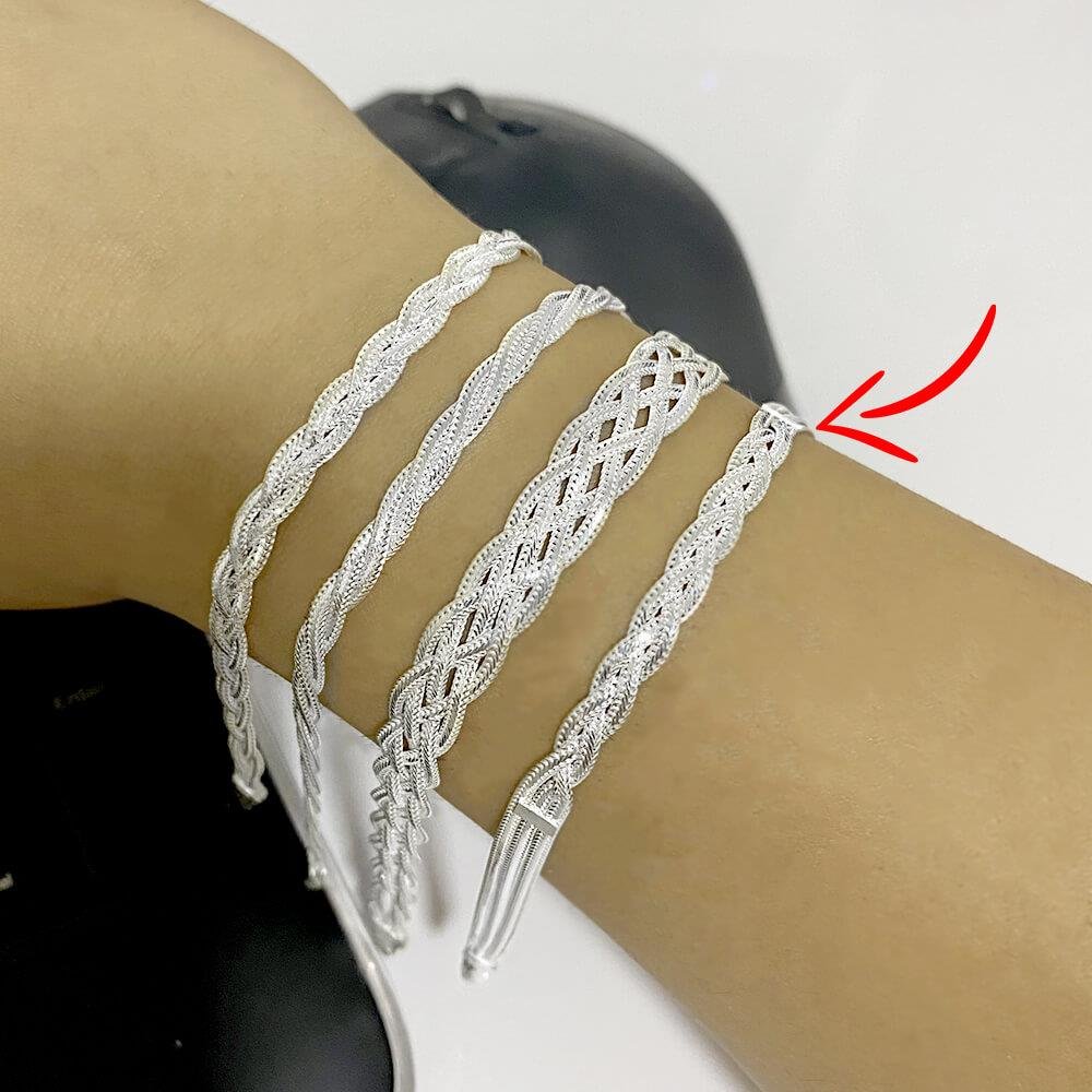 Pulseira De Prata Meia Trança 3 fios 6mm