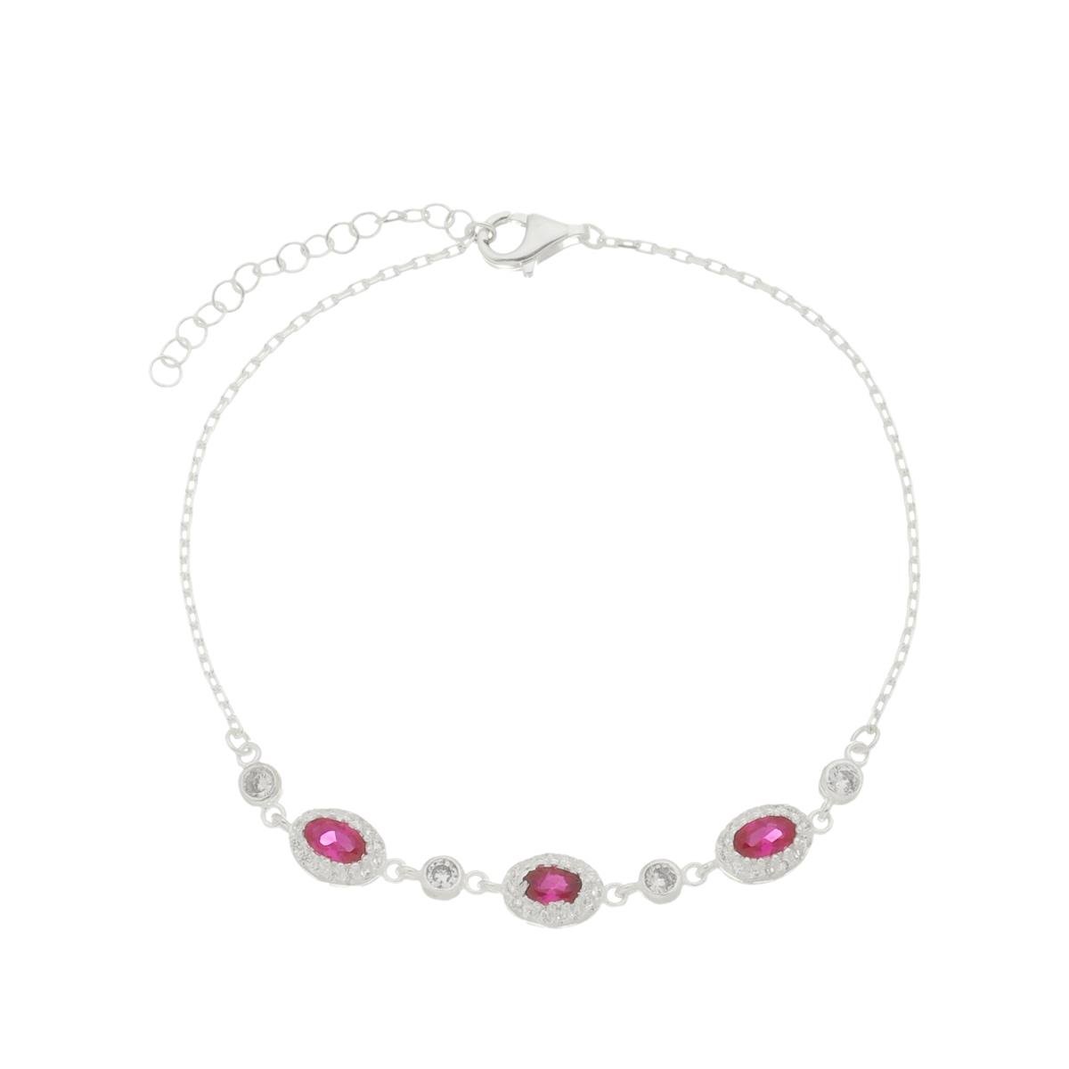 Pulseira De Prata 925 Oval Contornado Com Zircônias