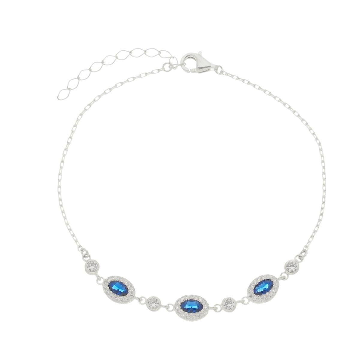Pulseira De Prata 925 Oval Contornado Com Zircônias