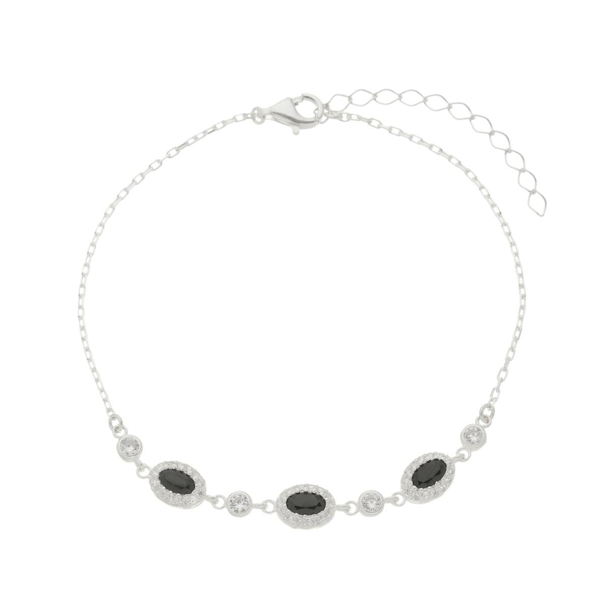 Pulseira De Prata 925 Oval Contornado Com Zircônias