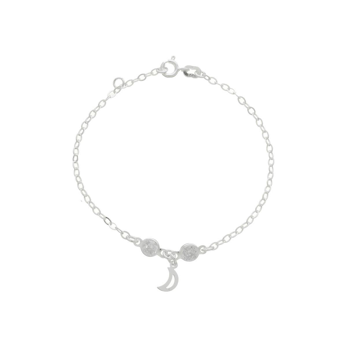 PULSEIRA DE PRATA 925 PONTO DE LUZ E LUA 18CM