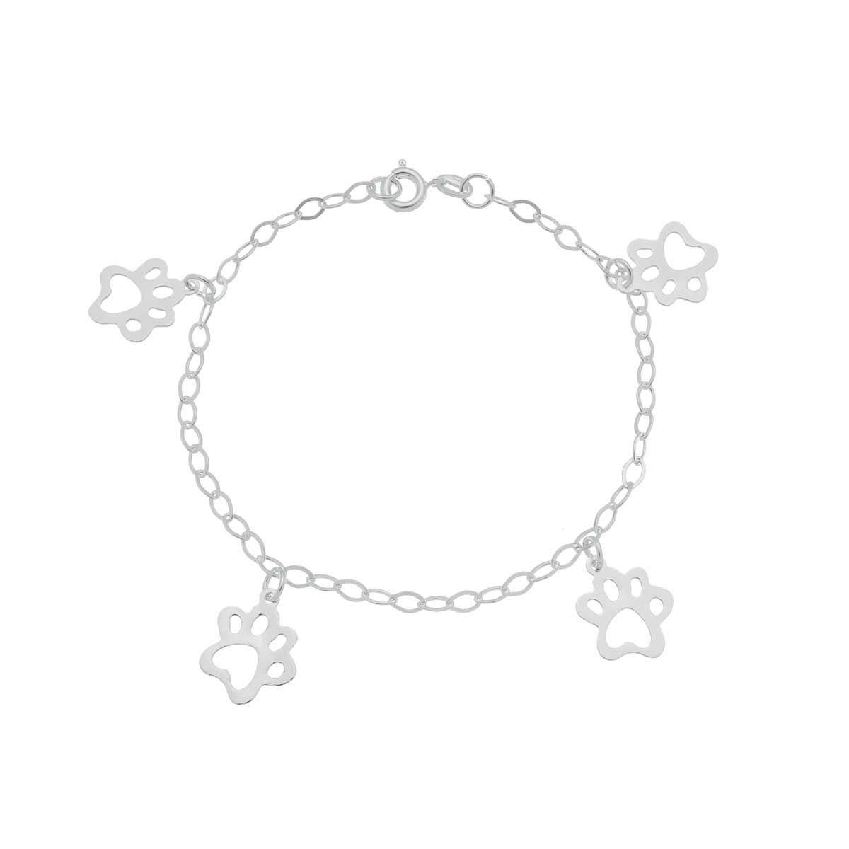 Pulseira de Prata Quatro Patinhas Vazadas 18cm