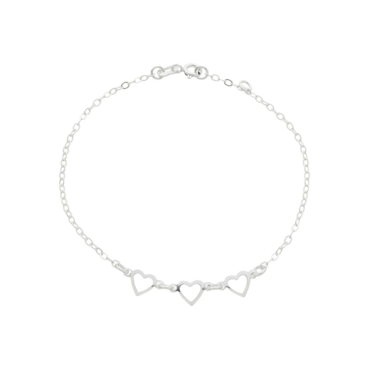 PULSEIRA DE PRATA 925 TRÊS CORAÇÕES VAZADOS