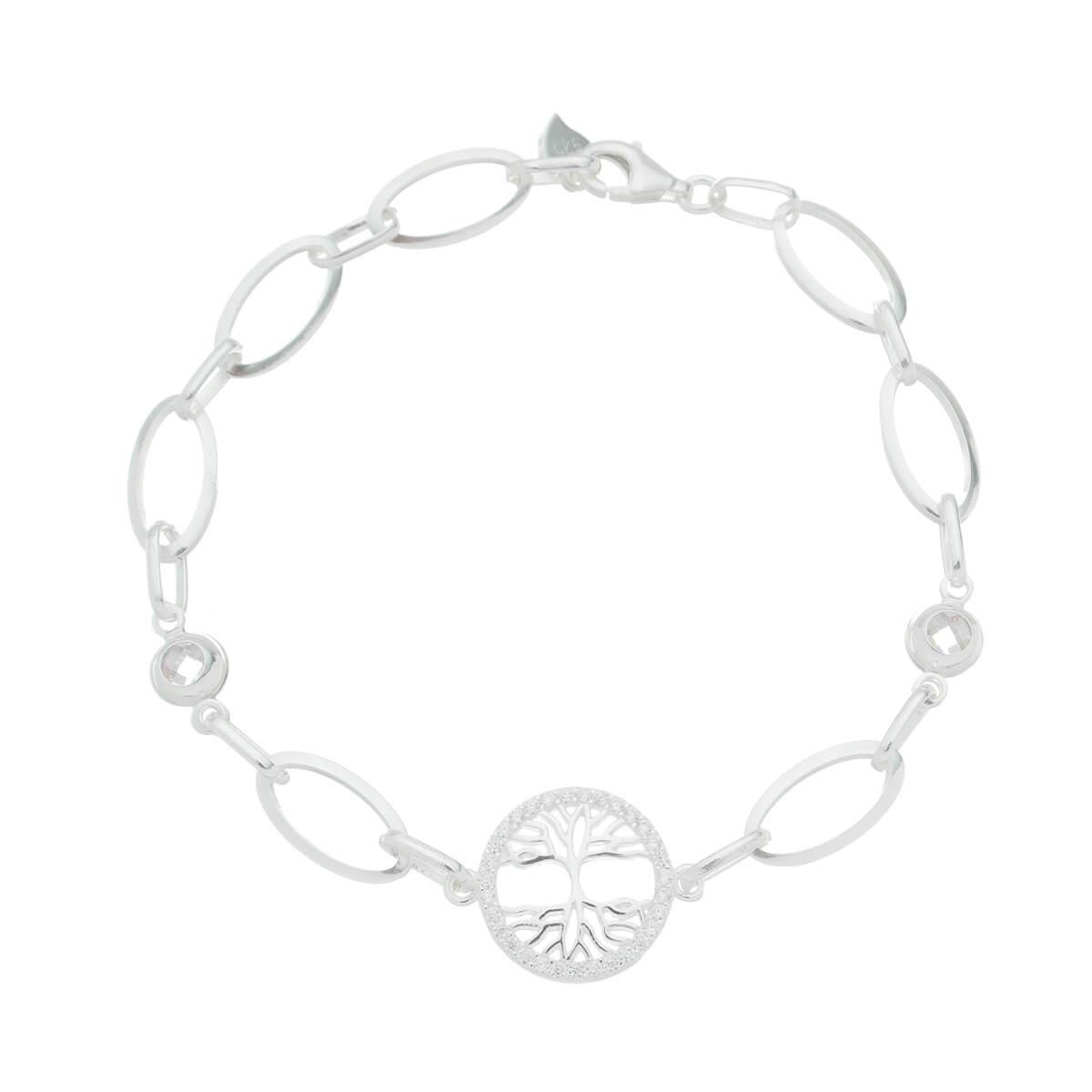 Pulseira De Prata Arvore Da Vida Com Detalhe Cravejado