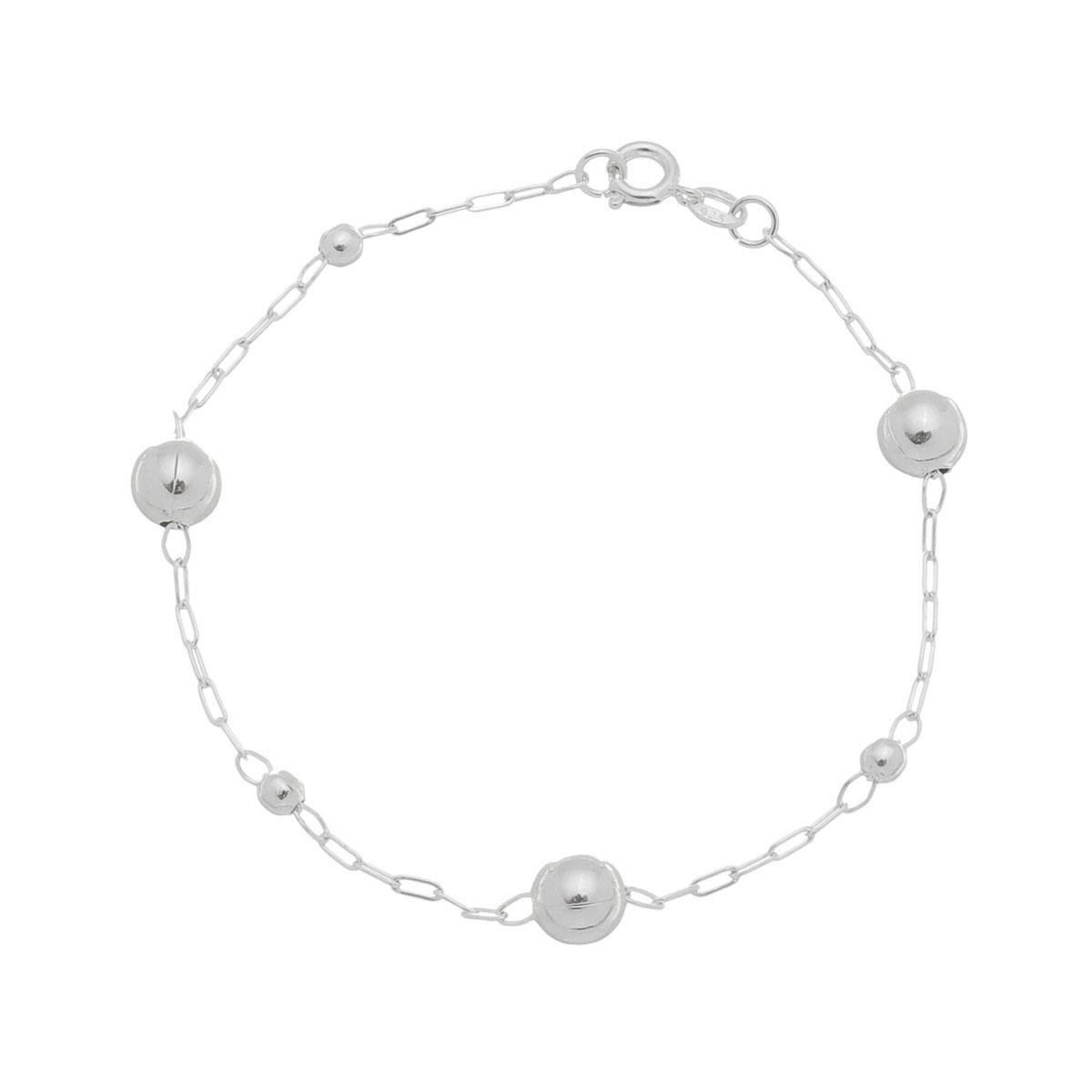Pulseira De Prata Bolinha Alternada 18cm 4mm 5mm