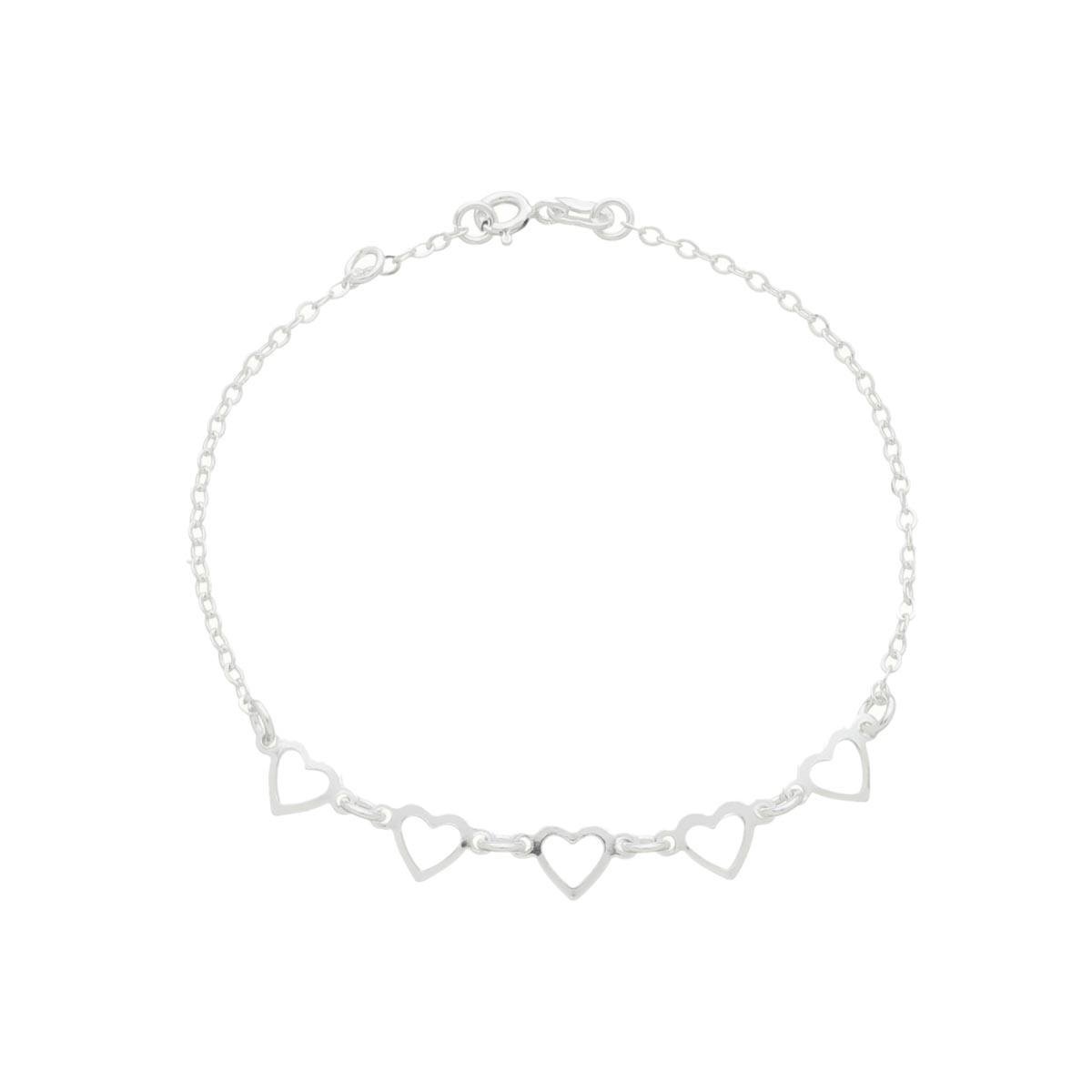 PULSEIRA DE PRATA CINCO CORAÇÕES-18CM
