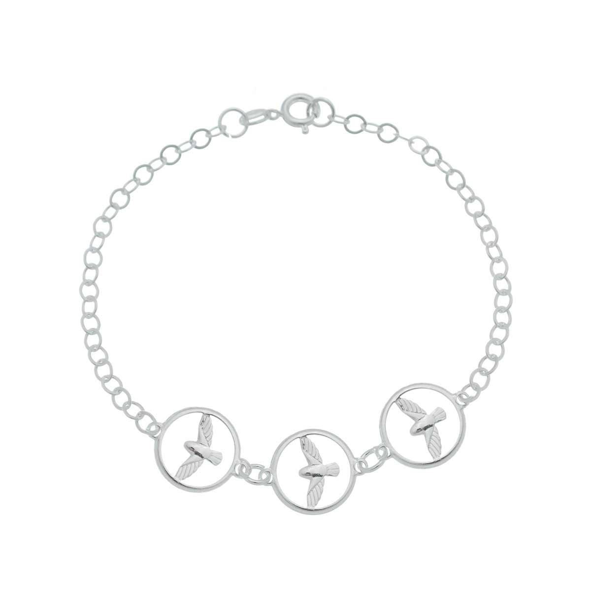Pulseira De Prata Com 3 Plaquinhas Espirito Santo 18cm