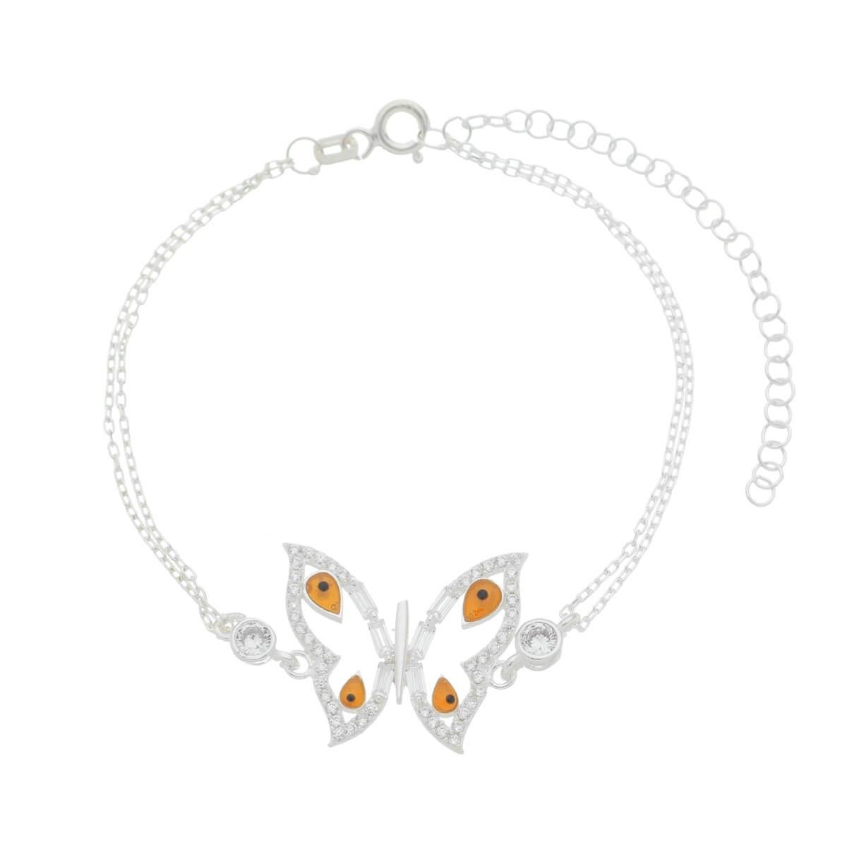 Pulseira De Prata Com Borboleta Cravejada