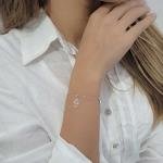 Pulseira de Prata com Olho Grego Navete e Mão de Fátima 18cm