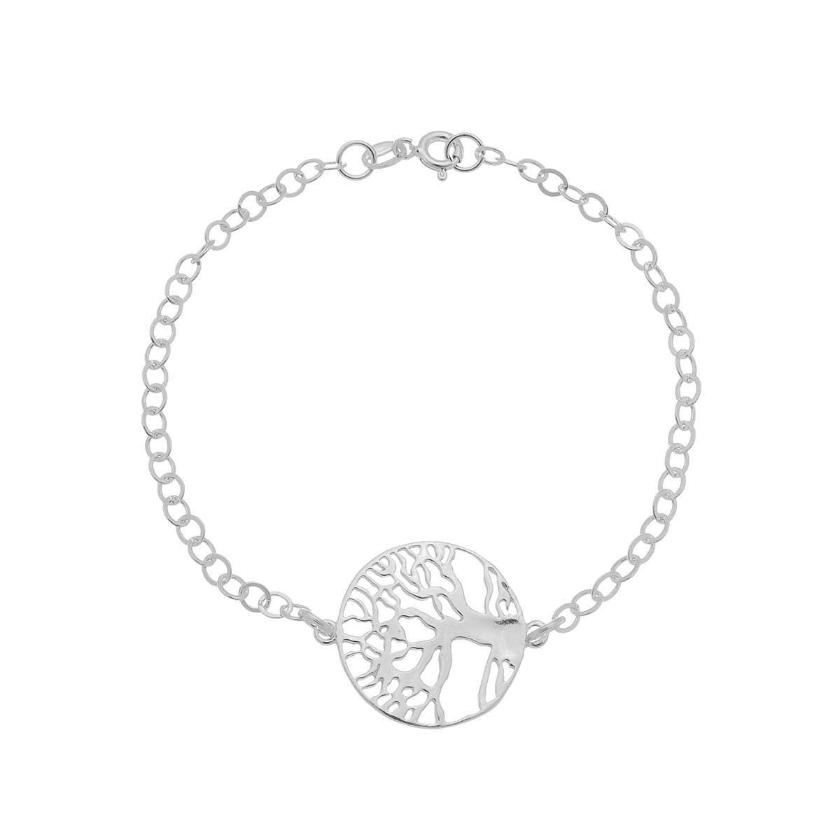 Pulseira De Prata Com Pingente Árvore da Vida 18 cm