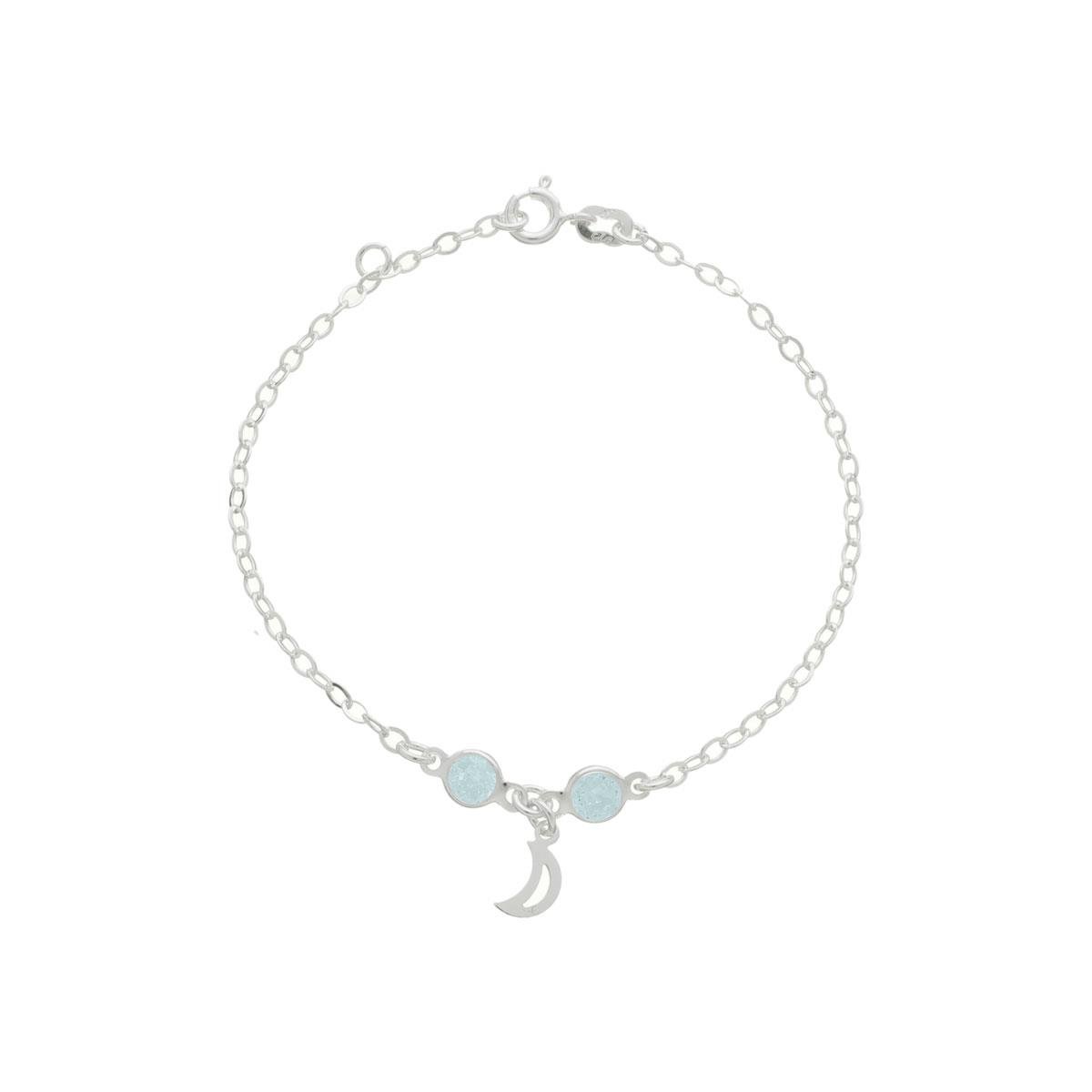 PULSEIRA DE PRATA COM PINGENTE DE LUA E DOIS PONTOS DE LUZ 18CM