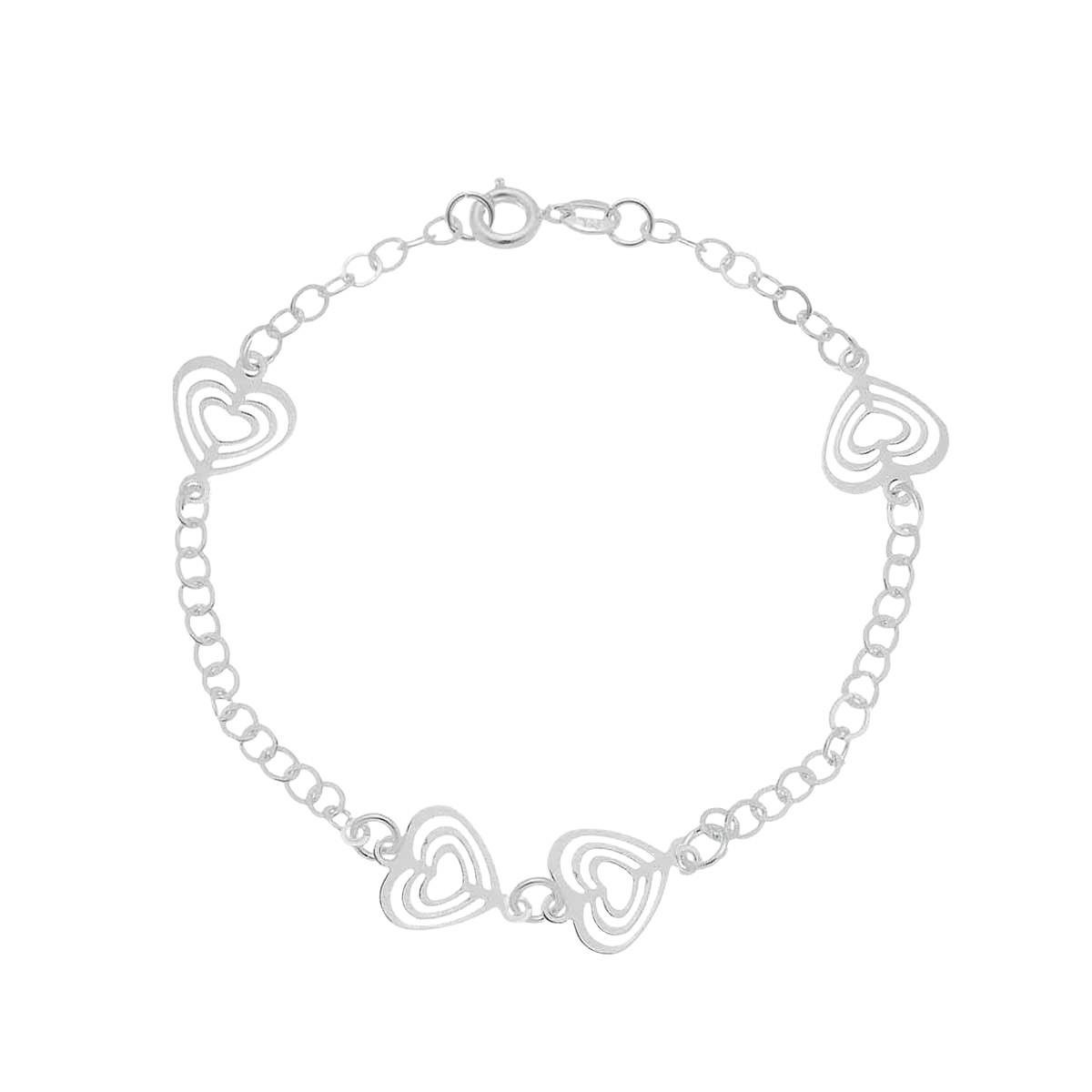 Pulseira de Prata Com Quatro Corações Triplos 18cm