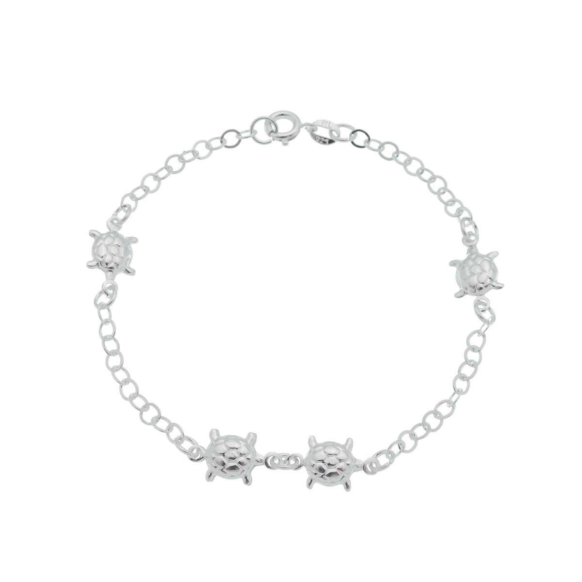 Pulseira de Prata Com Tartarugas Marinhas 18cm