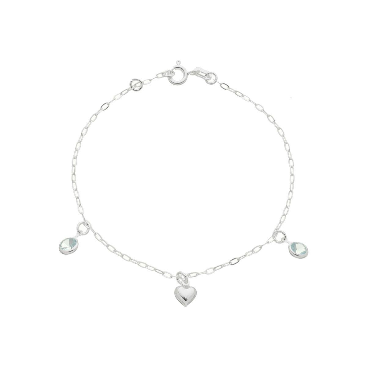 PULSEIRA DE PRATA CORAÇÃO E DOIS PONTOS DE LUZ-18CM