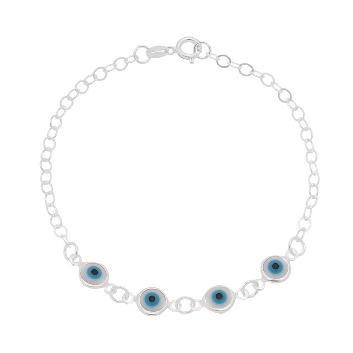Pulseira de Prata Elo Cadeado com Olho Grego 18cm