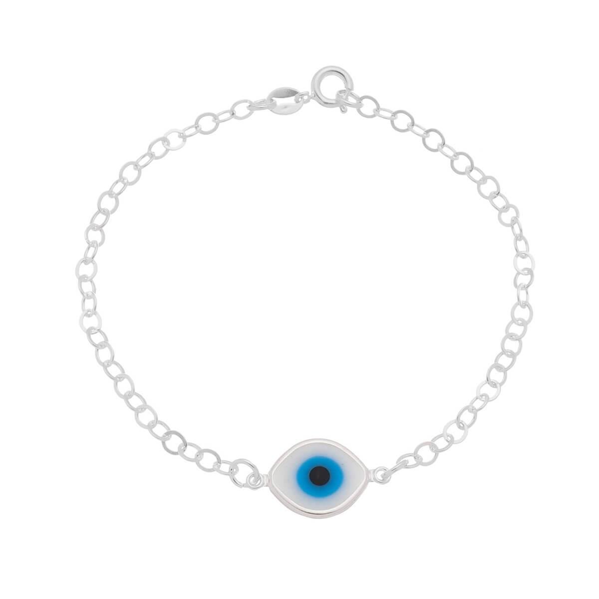 Pulseira de Prata Elo Cadeado com Olho Grego Navete 18cm