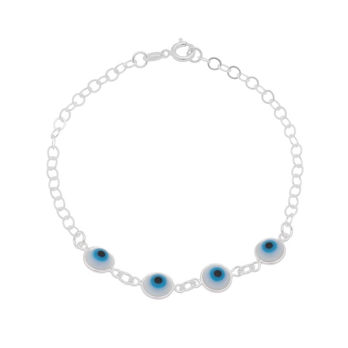 Pulseira de Prata Elo Cadeado com Olho Grego Redondo 18cm