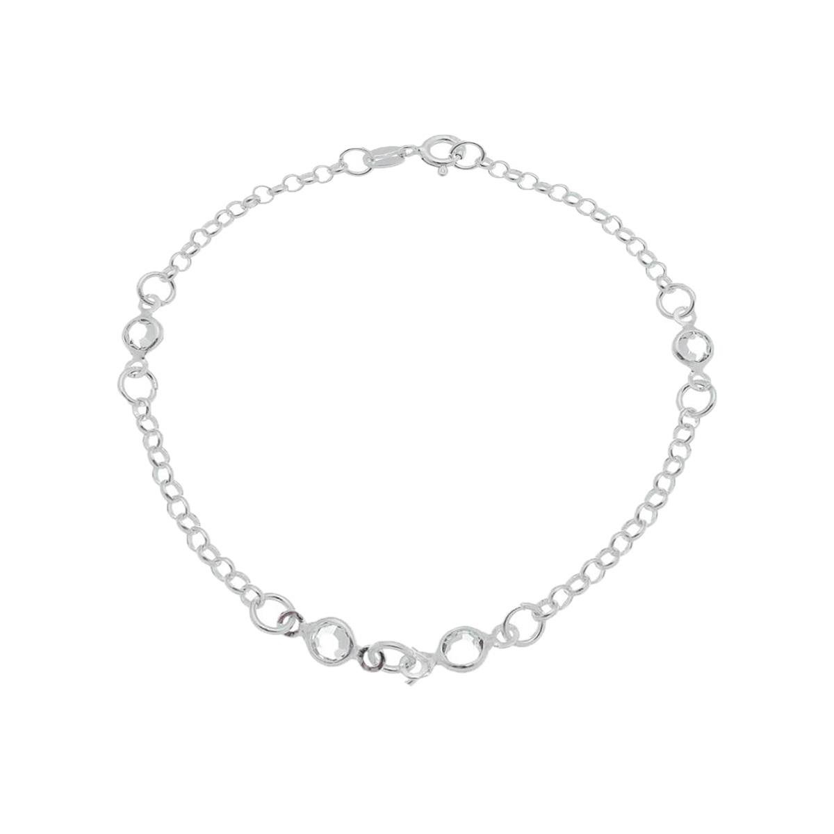 PULSEIRA DE PRATA ELO CADEADO COM QUATRO PONTOS DE LUZ 18CM