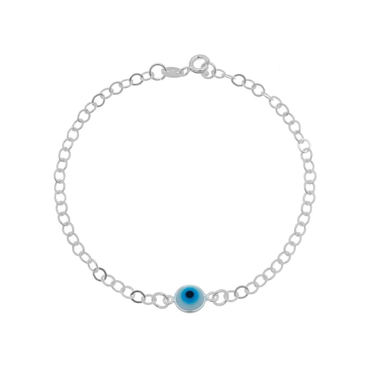 Pulseira de Prata Elo Cadeado com Um Olho Grego Redondo 18cm