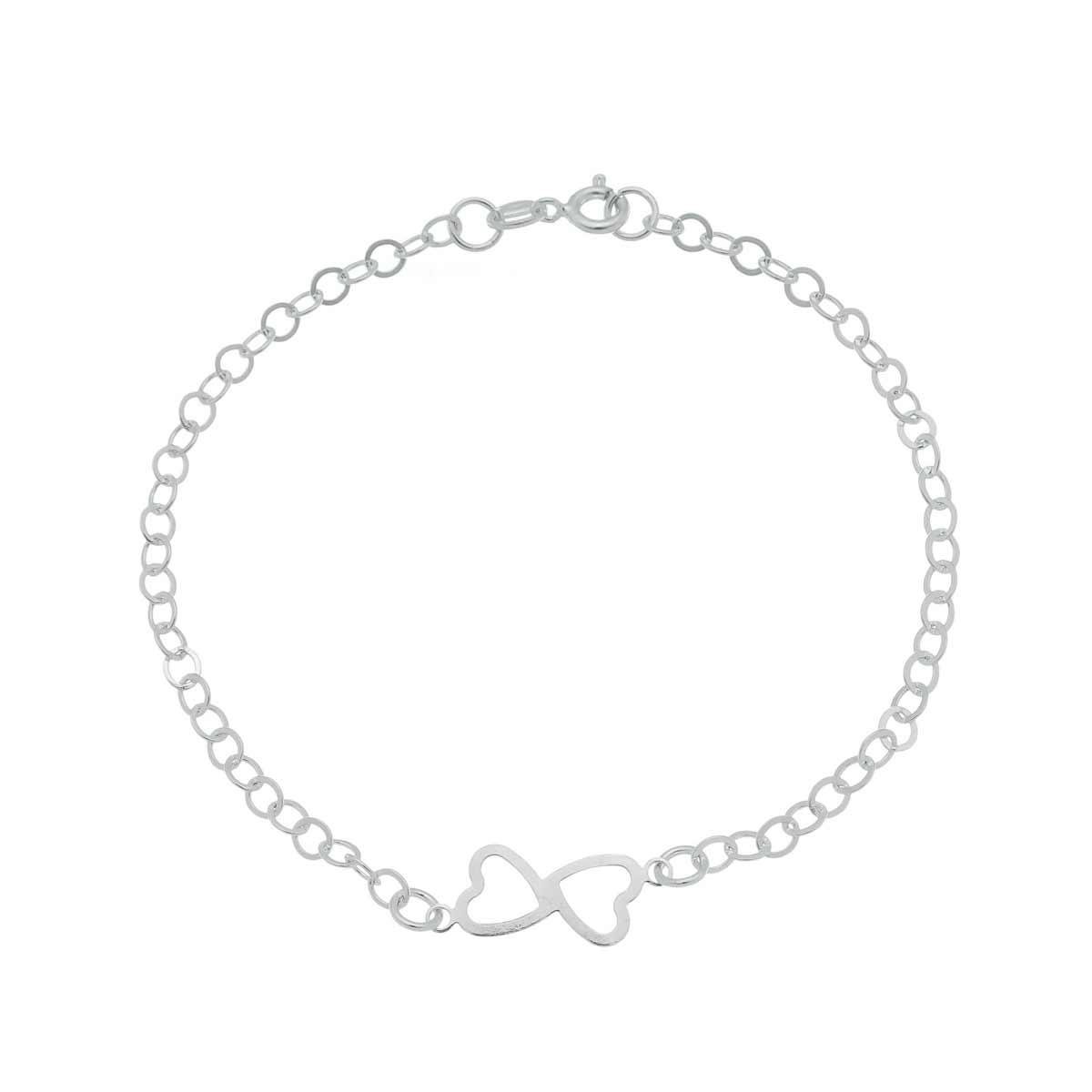 Pulseira de Prata Elo Cadeado Coração Duplo 18cm