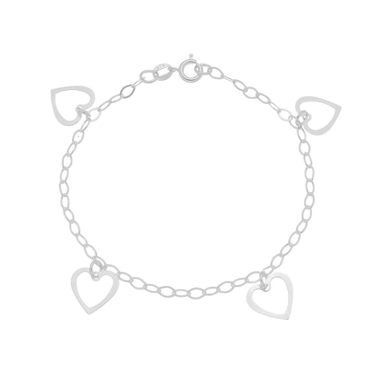 Pulseira de Prata Elo Losango 1x1 Com Quatro Corações