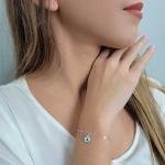 Pulseira De Prata Elo Losango Com Coração de Olho Grego