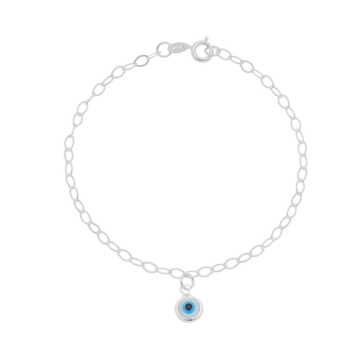 Pulseira de Prata Elo Losango 1x1 com Pingente de Olho Grego 18cm