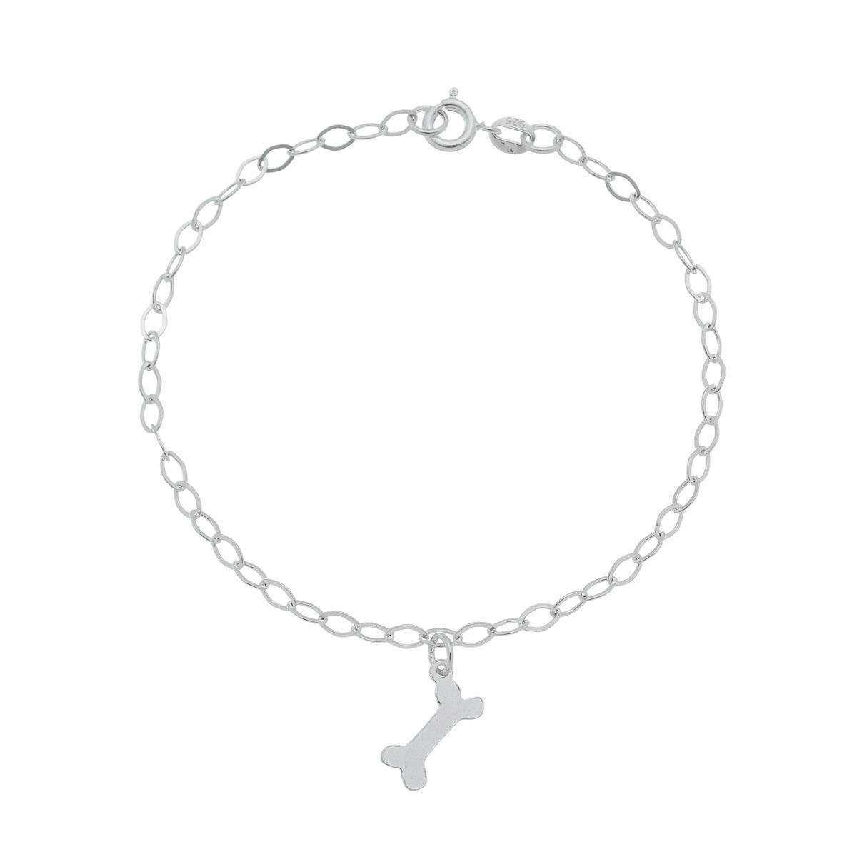 Pulseira de Prata Elo Losango Com Pingente de Ossinho 18cm