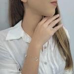 Pulseira De Prata Elo Losango Com Pingentes De Coração